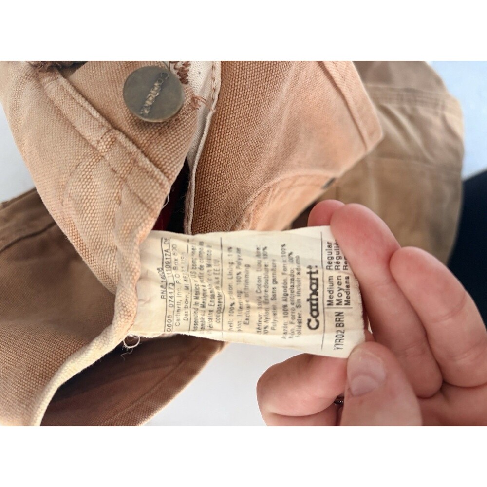 Vintage Carhartt Bibs Overalls Brown Double Knee Lined Canvas Kids M Seasoned - Picture 7 of 8